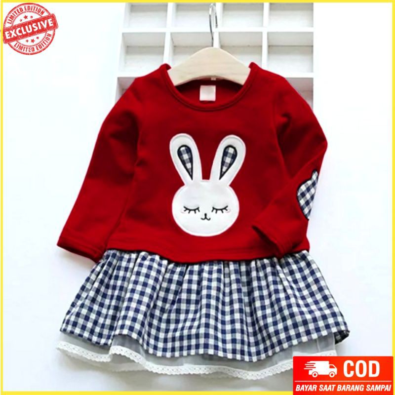 Dres Baju Anak Perempuan Lengan Panjang Dress Anak Wanita Combi Kotak Rawnie Kid Usia 3-5 th Terbaru