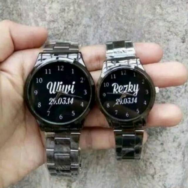 Jam Tangan Custom Rantai Hitam Kaca Datar Elegan