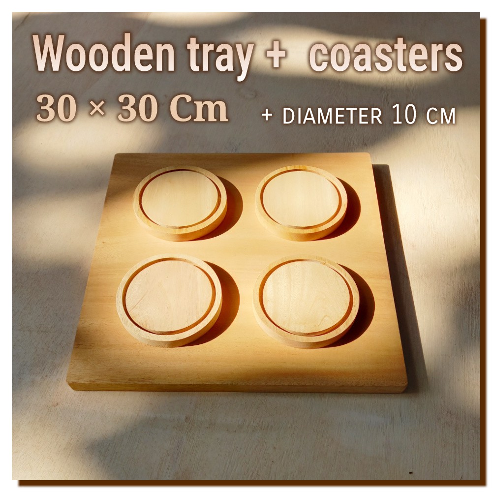 Wooden tray and coaster nampan kayu plus Tatakan gelas tatakan mangkok