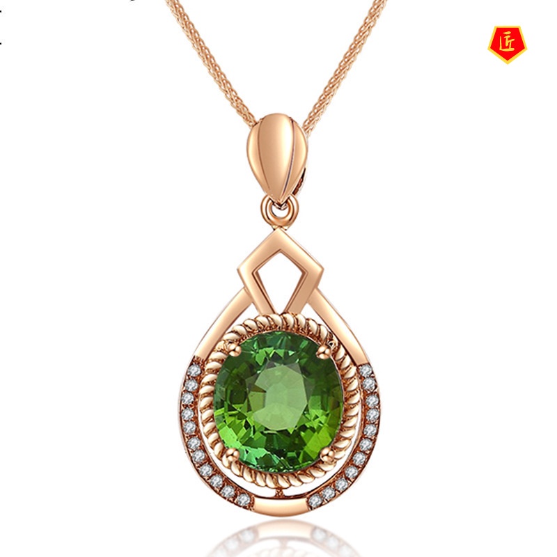 [Ready Stock]New Luxury Zircon Pendant Plated 18K Rose Gold Emerald Colored Gems Necklace