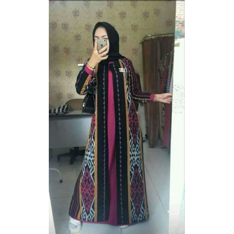 Gamis tenun model cardigan