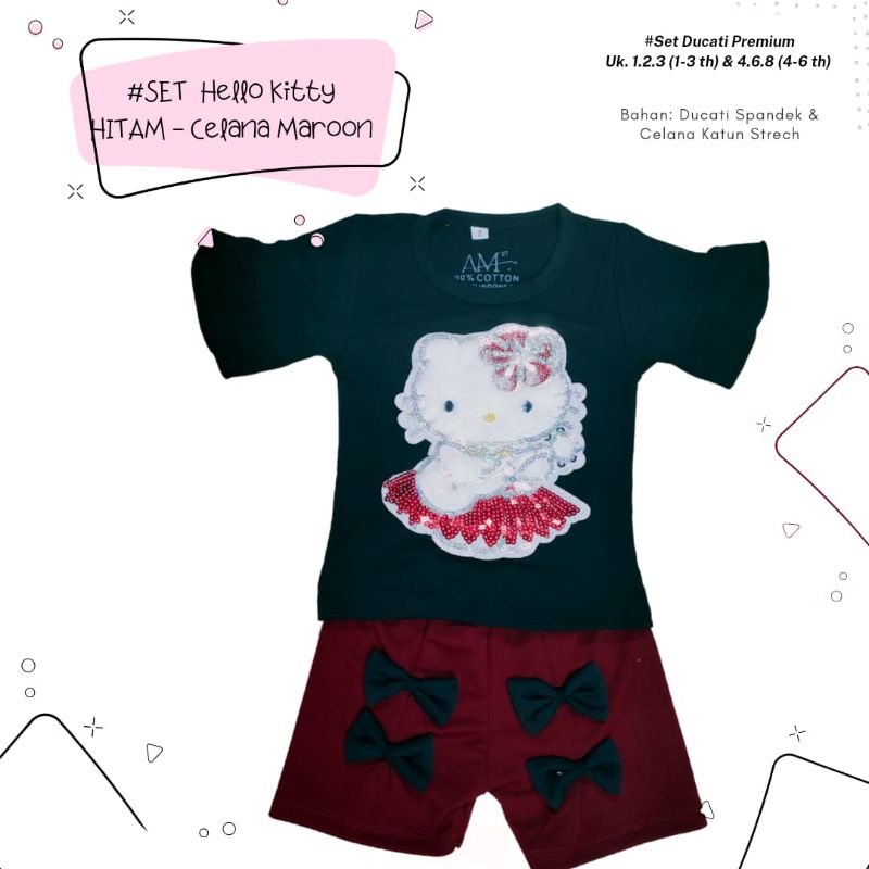 Setelan Anak Perempuan &quot;KITTY&quot; Size 1-5th bahan Ducati Katun Spandek Premium