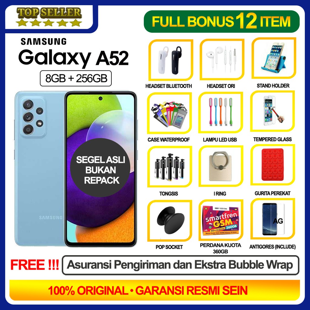[ SEGEL / NO REPACK ] SAMSUNG GALAXY A52 NEW 2021 8/256 GB 8GB 256GB & A 52 8/128 GB GARANSI RESMI