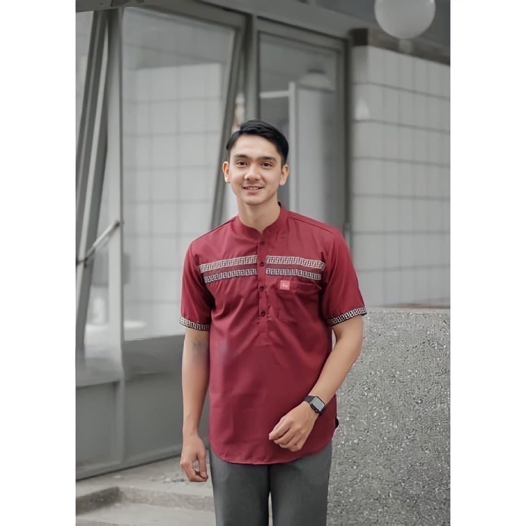 Baju Koko Kurta Dewasa - Baju Koko Pria Lengan Pendek Material Catton Adem Serap Keringat