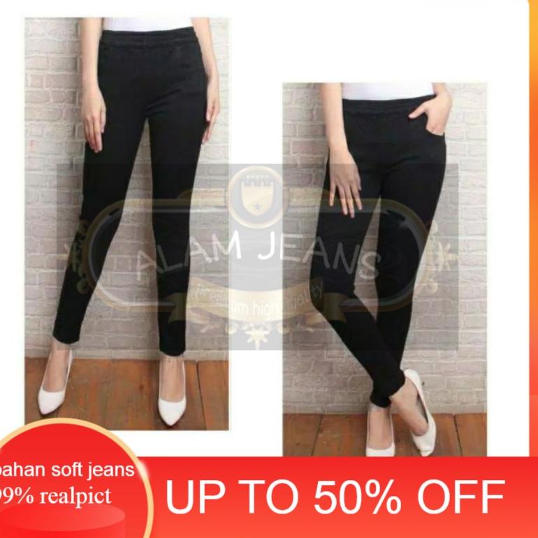 Terbukti celana panjang wanita legging karet piggang warna hitam bahan soft jeans levis bagus dan mu