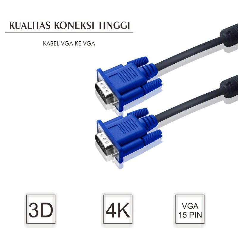 Kabel VGA Monitor LCD / VGA To VGA Panjang Kualitas Bagus