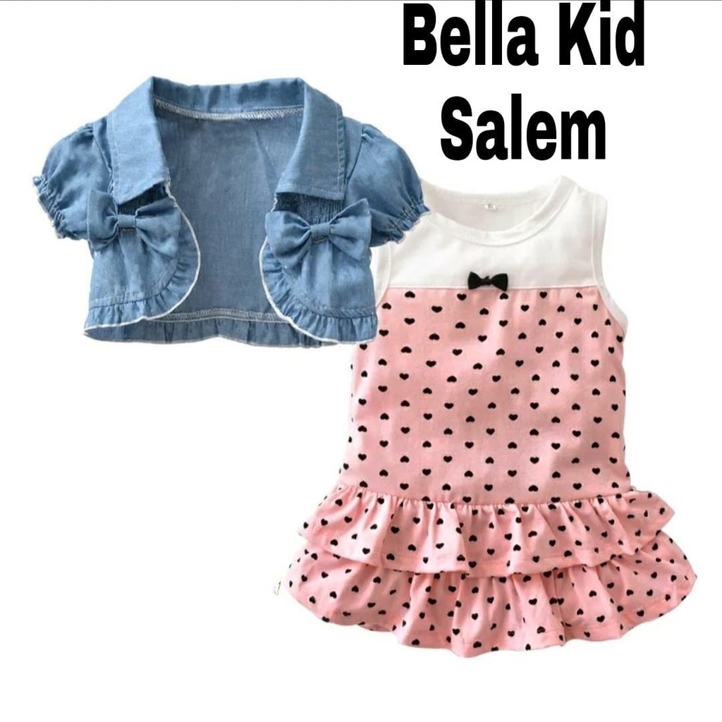 Dress Anak Bella Kid Set Rompi Soft Jeans Free Size Usia 3-5 Tahun/ Fashion Anak Perempuan