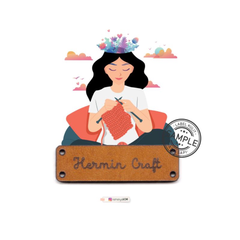 [MIN. ORDER 36PCS] Label Kulit Sapi Asli Custom Desain - Persegi panjang