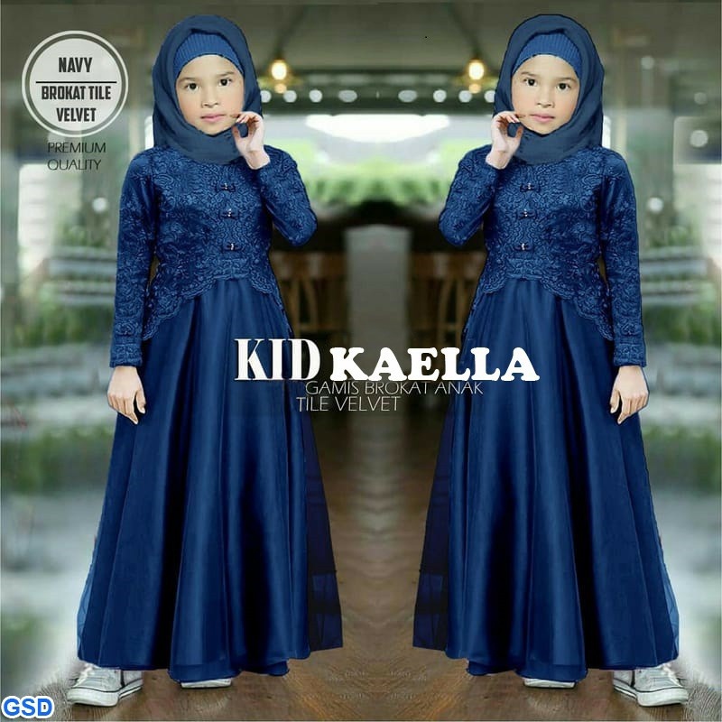 [COD] Gamis Muslimah Terbaru Anak 7 - 8 thn > Gamis Kaella Brukat Gliter Kombi Tile Pita Mutiara