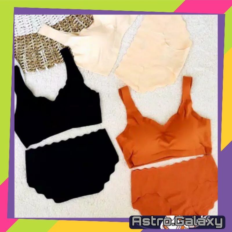 [ SET ] Satu Set BH Kemben Bra Sport Seamless Halus dan Celana Dalam Kelopak Bunga Import