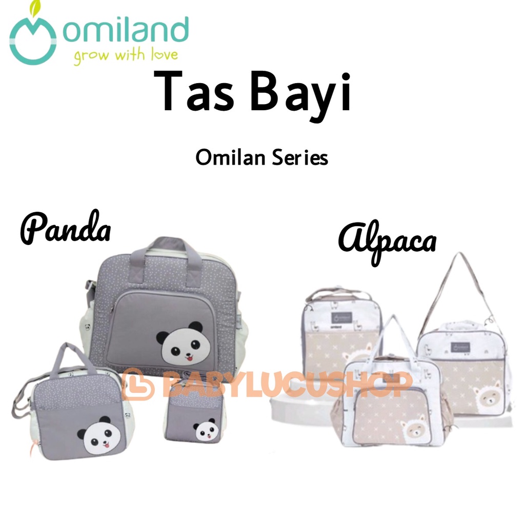 OMILAND Tas Bayi Panda Dan Alpaca Series Besar Kecil Medium Abu Saku Print