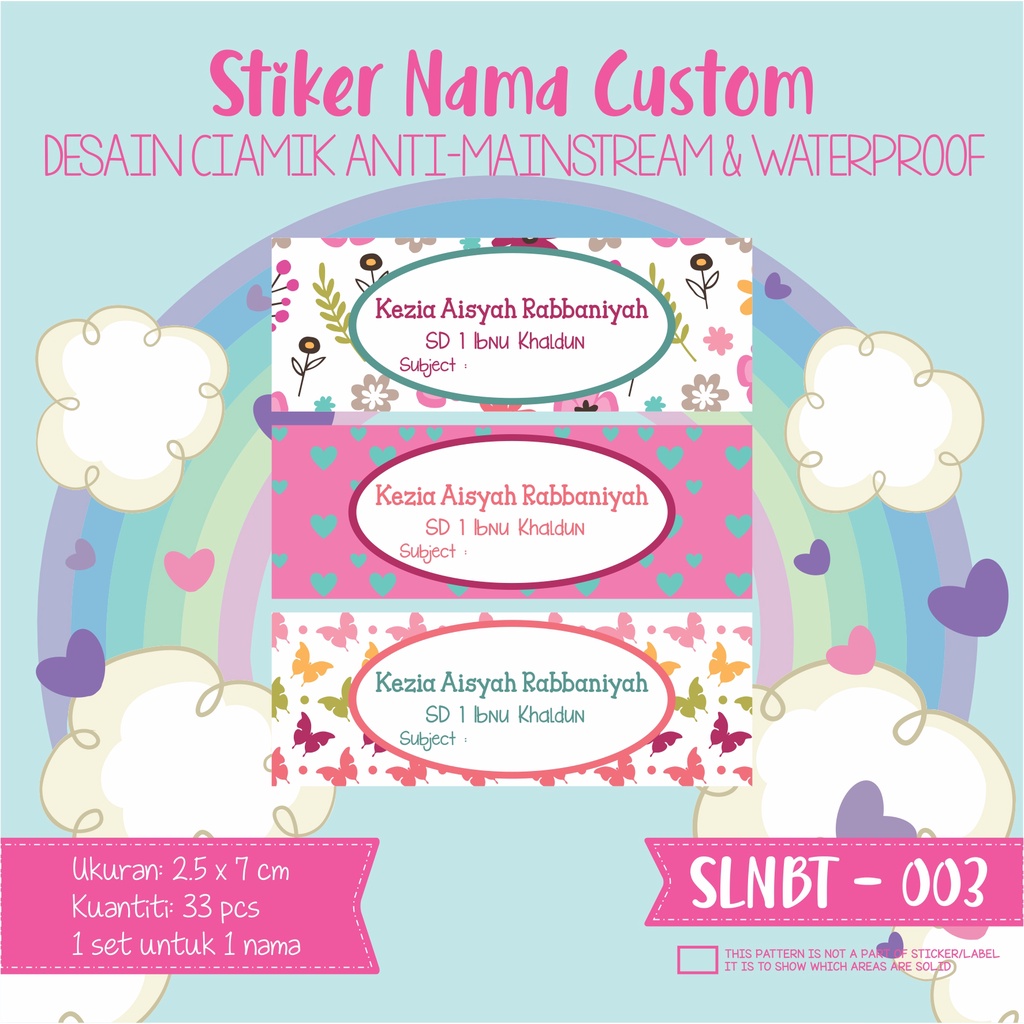 

stiker label nama anak kartun waterproof flower animal batik SLNBT 003