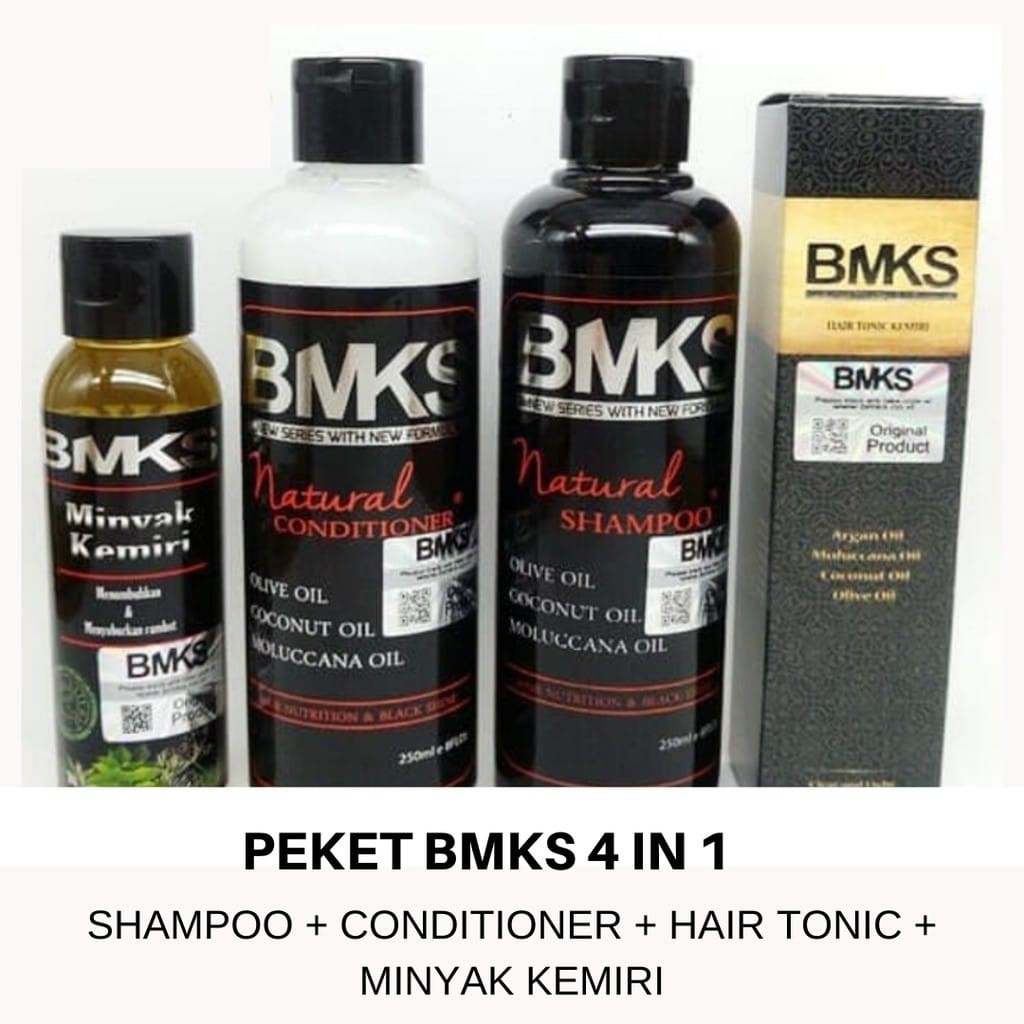 PAKET BMKS 4IN1 SHAMPO CONDITIONER MINYAK KEMIRI HAIR TONIC PENUMBUH RAMBUT BOTAK PENYUBUR RAMBUT TREATMENT RAMBUT