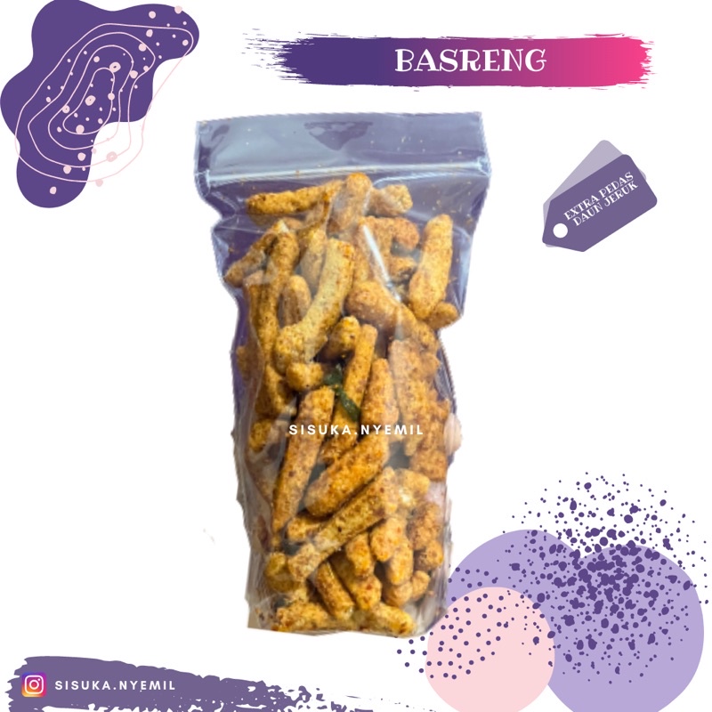 Basreng Extra pedas, Pedas, Pedas daun jeruk & asin/ Gurih renyah Berat 100gr-Extra pedas D.jeruk