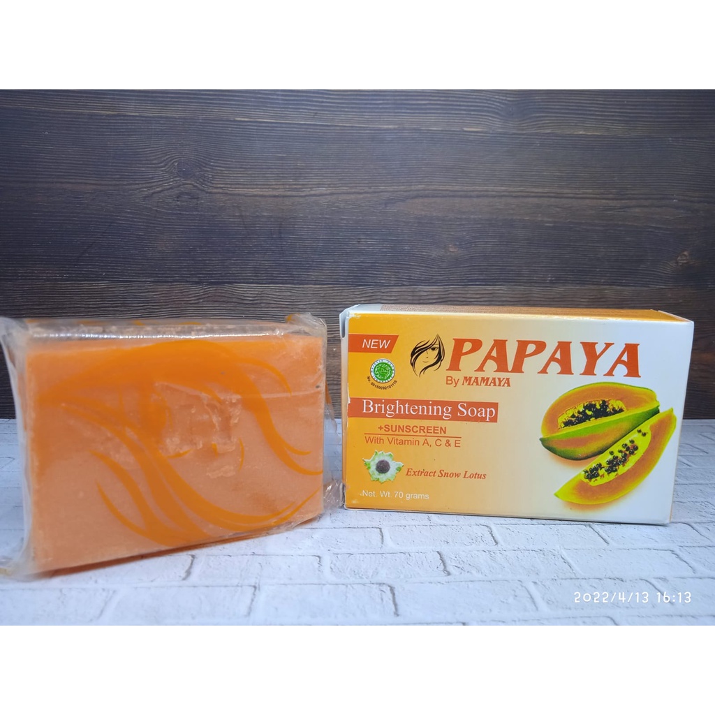 Sabun Papaya Mamaya 70gr Brightening Soap Original Extract Snow Lotus Mencerahkan dan Melembabkan Kulit Wajah + Sunscreen
