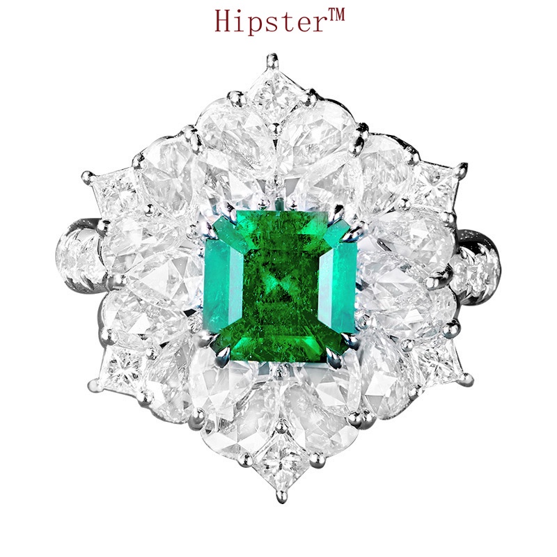 New Design Square Diamond Natural Emerald Adjustable Ring