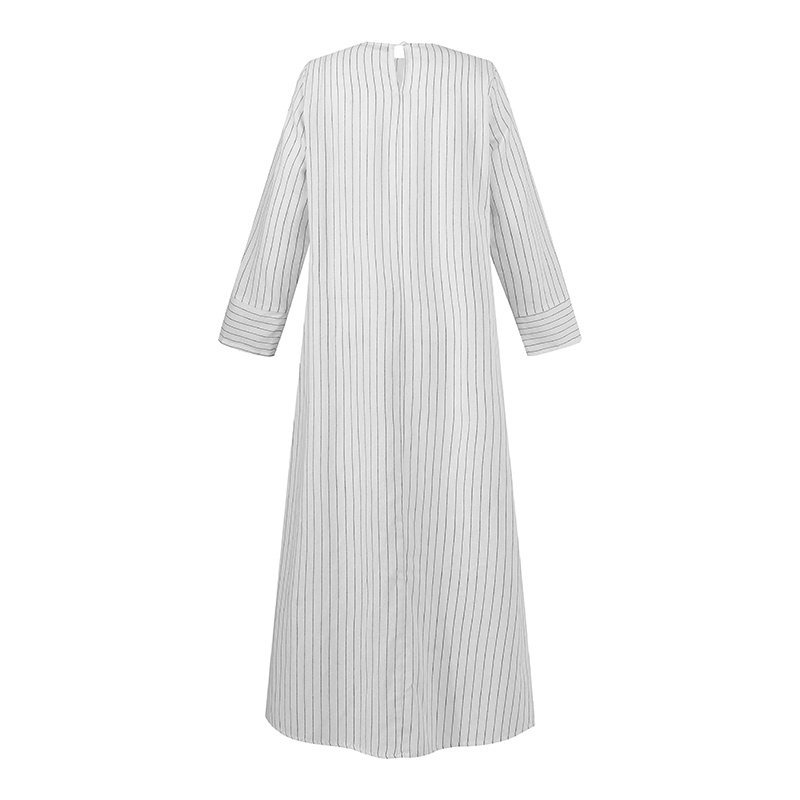 ZANZEA Muslim Women O-neck Striped Long Sleeve Pockets Dress