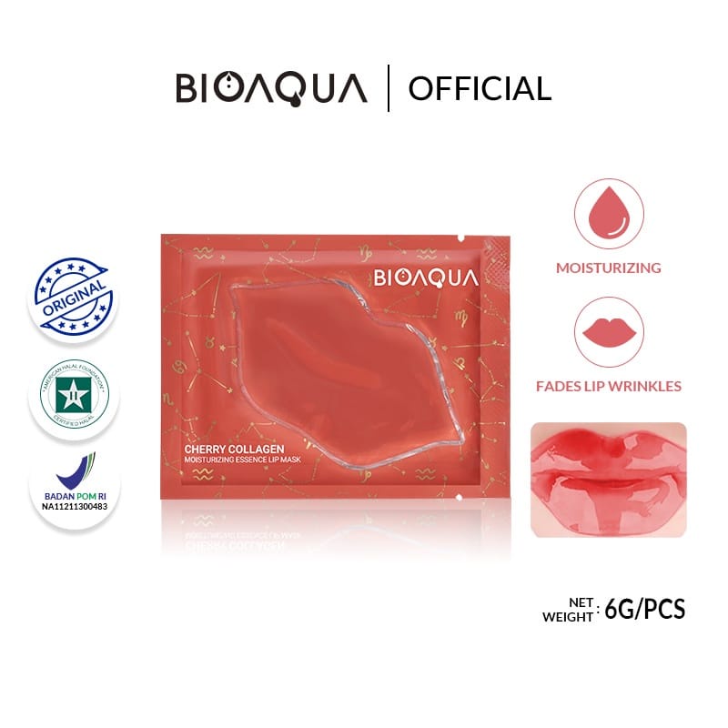 BPOM BIOAQUA Masker BIBIR Lip mask Cherry collagen Moisturizing Essence Lip Mask / Masker Perawatan Bibir / BB