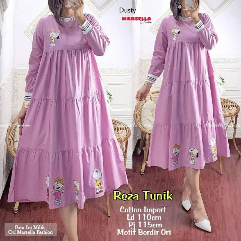 Reza Tunik, TUNIK WANITA MUSLIM CANTIK MODIS FIT XL LD 106 BAHAN KATUN IMPORT MIX BORDIR TERMURAH OOTD