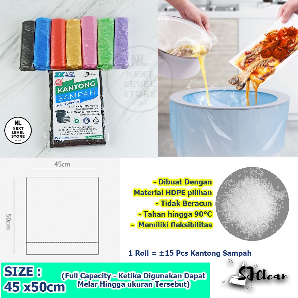 Premium Trash Garbage Bag Kantong Plastik Sampah 45 x 50 SJClean 45x50 (HARGA 1 ROLL - MIN 5 ROLL)