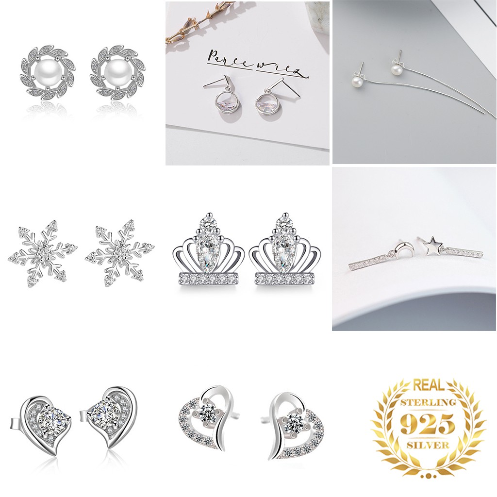 925 anting perak sterling anting-anting wanita dengan perhiasan fashion berlian