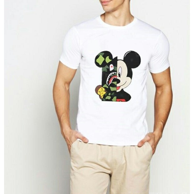 JCLOTHES Kaos Branded / Kaos Pria Bape Mickey - Putih