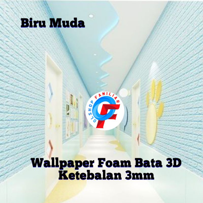OF Wallpaper Bata Biru Muda Wall Paper Foam 3D Stiker Premium Warna Biru Muda Bata Timbul