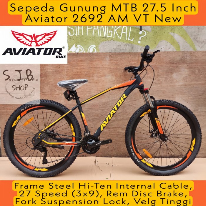 KHUSUS GOJEK/GRAB Sepeda Gunung MTB 27.5 Inch AVIATOR 2692 AM VT New - Black Yellow
