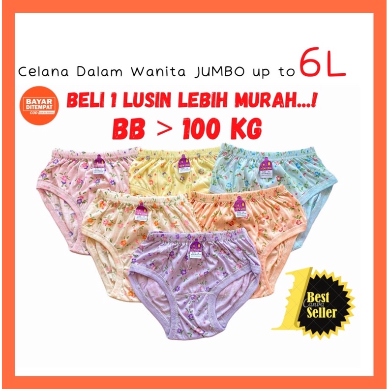 1 Lusin CD Celana Dalam Wanita Jumbo Bigsize 4L 5L 6L Melar Pakaian Dalam Wanita Kancut Sempak Ibu