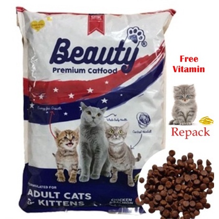 Makanan Kucing BEAUTY 500gr Free Vitamin Premium Quality Dewasa &amp; Kitten Dry Food Pakan Kering Pelet