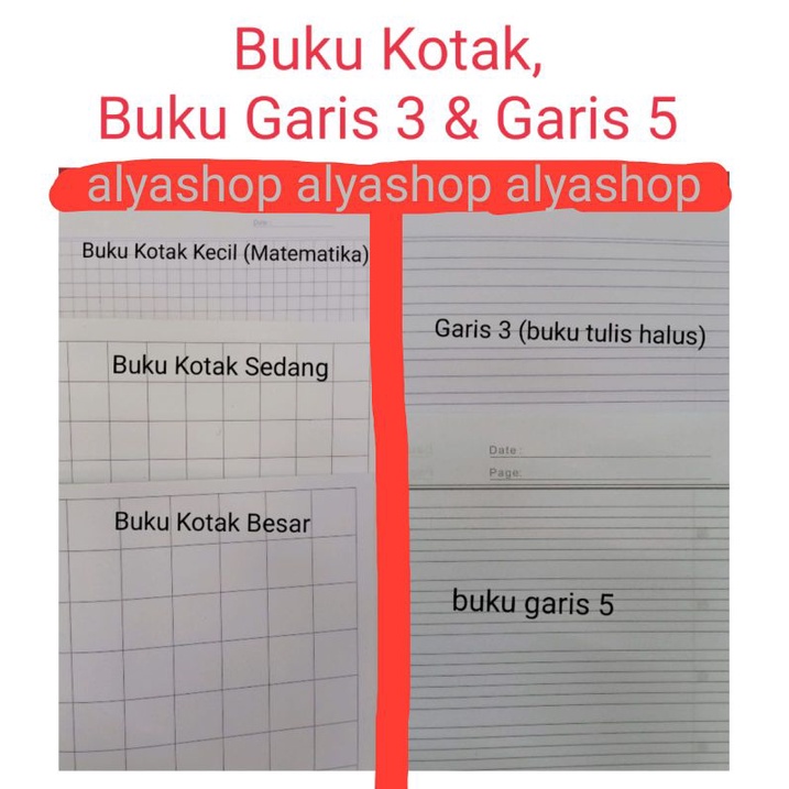 Buku Tulis Kotak Kecil (Matematika), Kotak Sedang, Kotak Besar, Buku Garis 3, Buku Garis 5