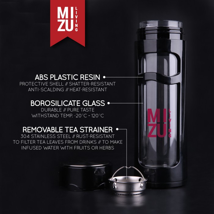 KOU-CHA Glass Water Bottle Botol Air Minum Kaca Tumbler 350ml Saringan Teh Infused Water BPA-Free-1
