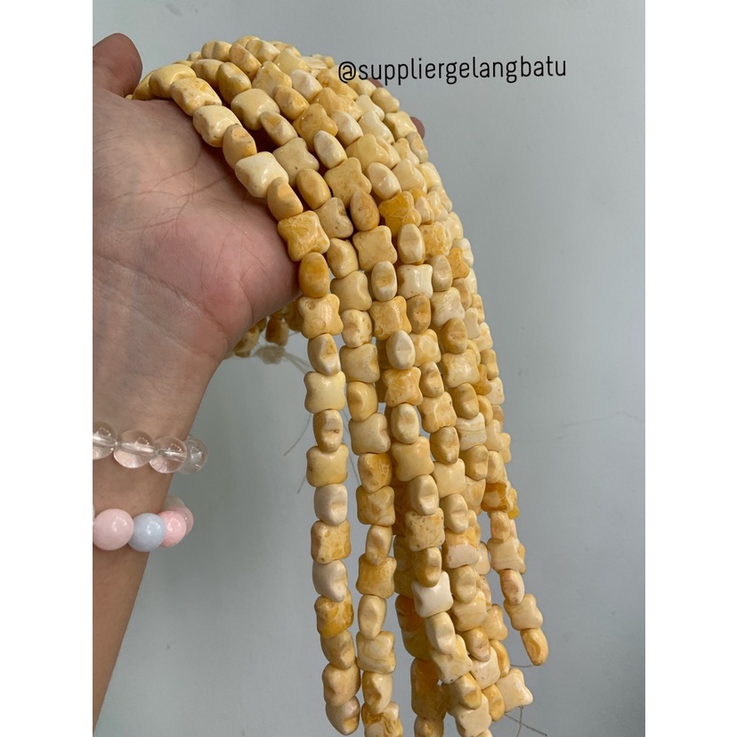 bahan manik manigajah kuning agate tulang 14mm gelang kalung resin