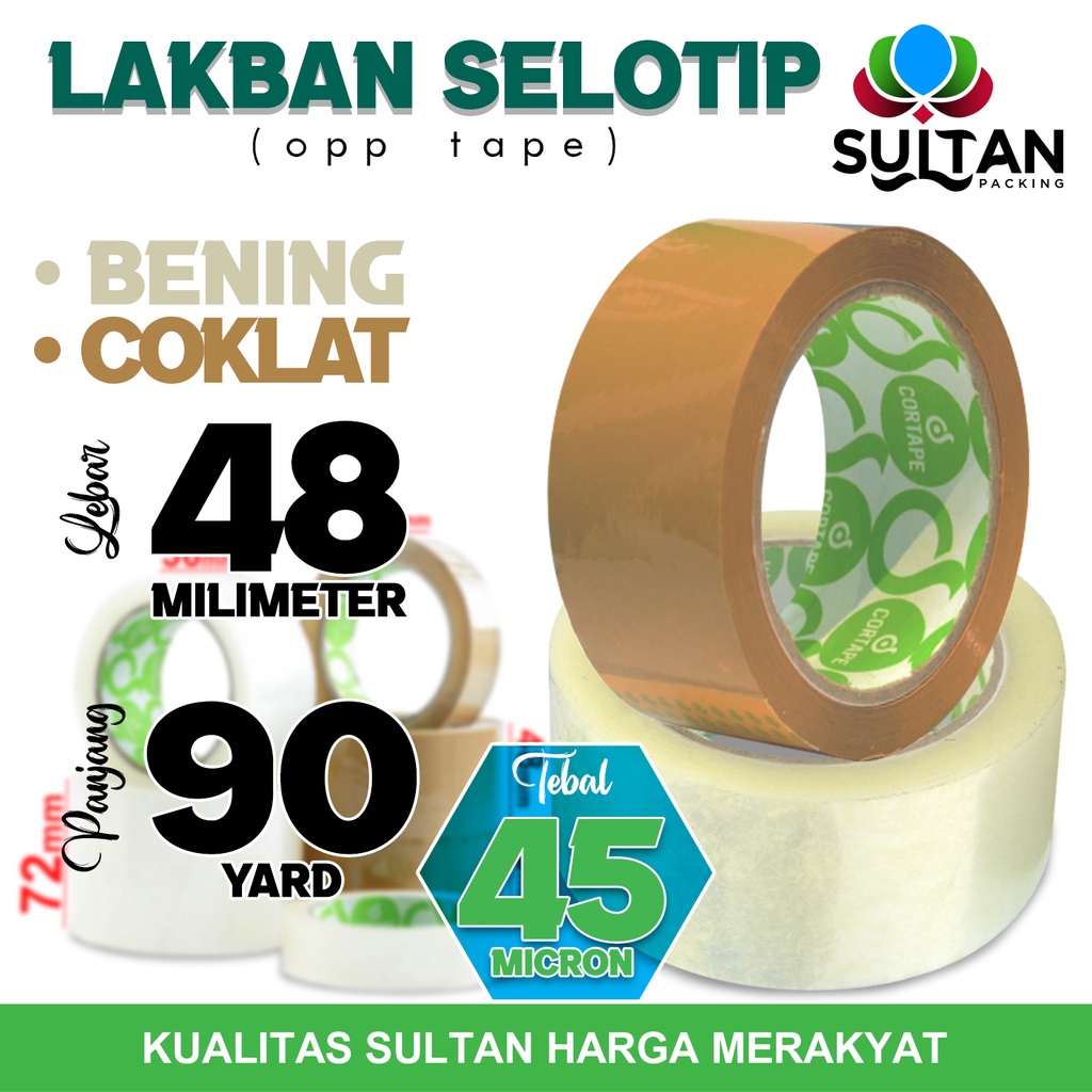 

Lakban Isolasi Selotip 48mm x 90yard OPP Tape Cortape Plakban Packing TERMURAH / SATUAN