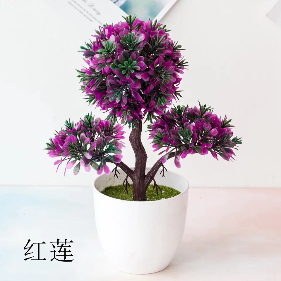 TANAMAN BUNGA PLASTIK DEKORASI RUMAH TANAMAN HIAS IMPORT MURAH-Red Lotus