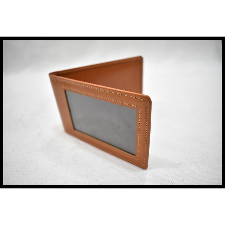 

Kartu Dompet Id Card Holder Nametag Kulit Asli Model Selip Saku Magnet - Tan