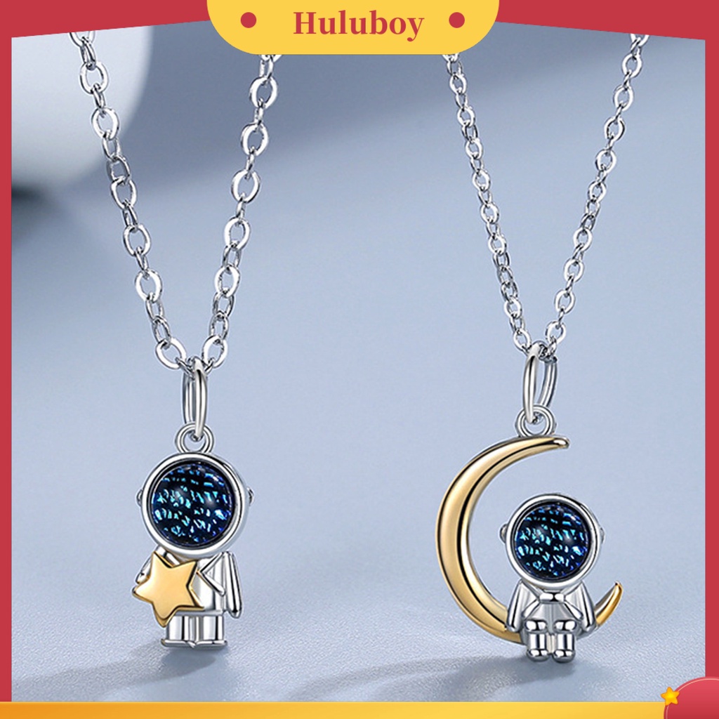 Hu Hu Hu Hu Hu Alat Bantu Pasang Kacamata♡ Kalung Klavikula Desain Bulan Bintang Astronot Bahan Batu Glaze Untuk Pasangan