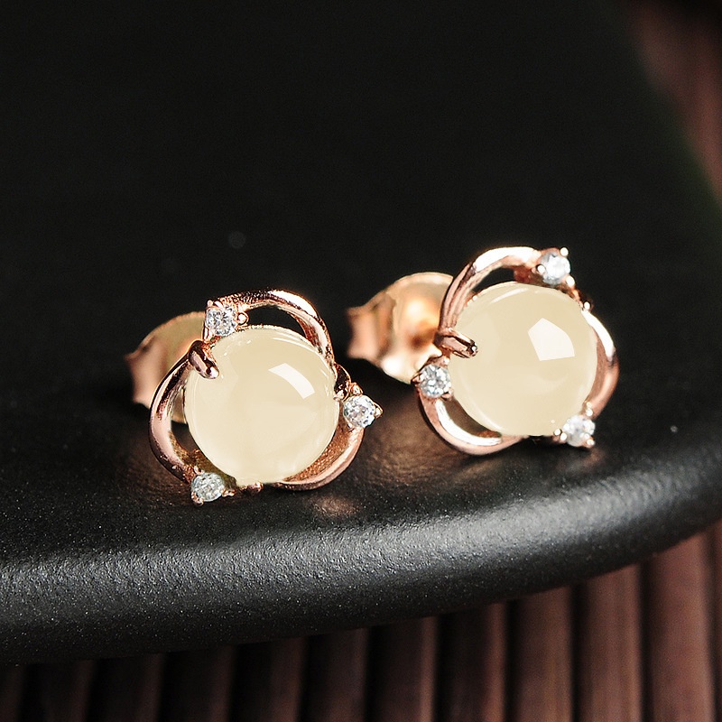 Anting Bahan Sterling Silver 925 Bentuk Telur Kalsedon