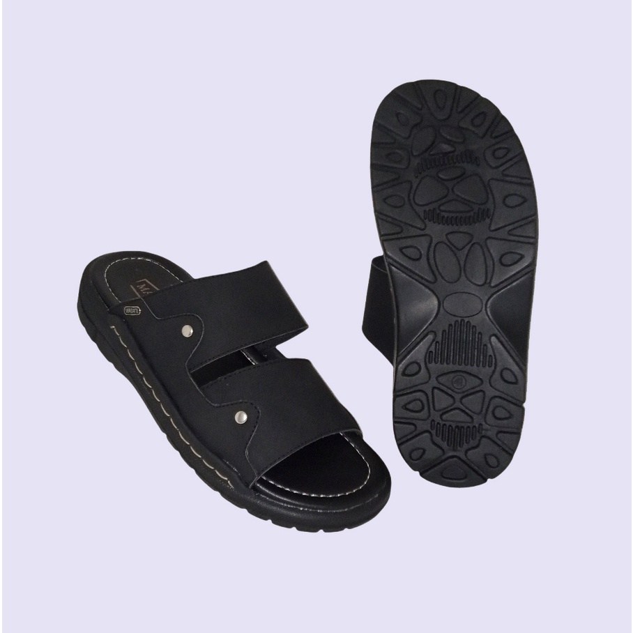 Sandal Pria Kulit Asli Full Black - ORIGINAL Sendal Selop Sol Hak Tebal