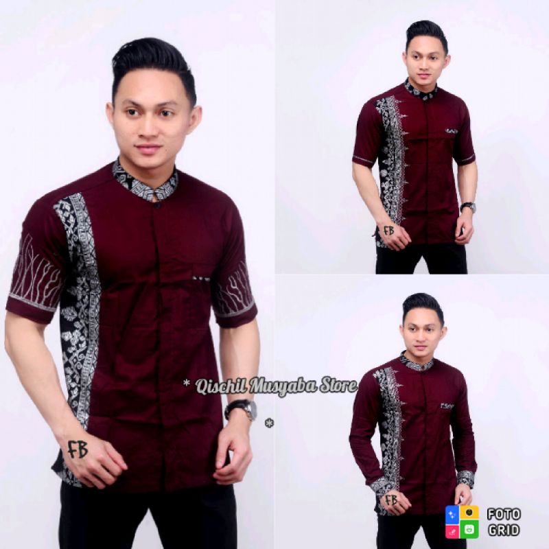 Kemeja Batik Lengan Pendek Kerah Shanghai / Baju Koko / Batik Pria Lengan Pendek / Kemeja Batik Komb