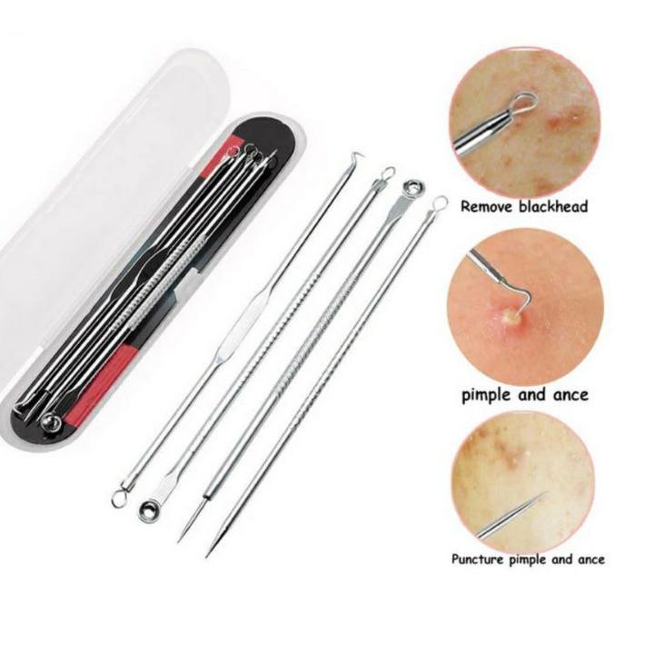 Ready Terbatas Alat Pencet Komedo & Jerawat Pinset 1 Set Isi 4 Pcs / PIMPLE PICK / SENDOK UNA BLACKH
