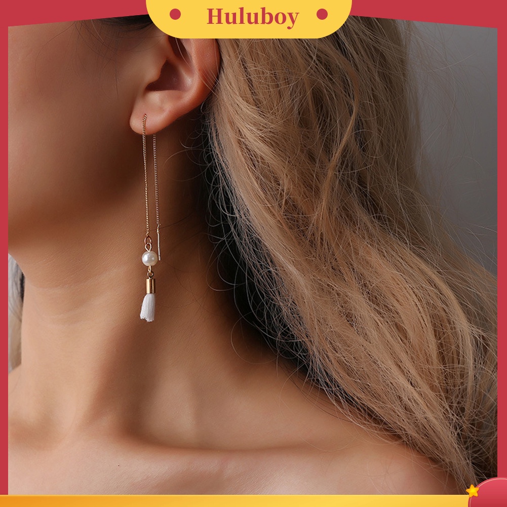 Hu Hu Hu Hu Hu Alat Bantu Pasang Kacamata♡ Anting Tusuk Gantung Panjang Asimetris Aksen Rumbai Mutiara Imitasi Untuk Wanita