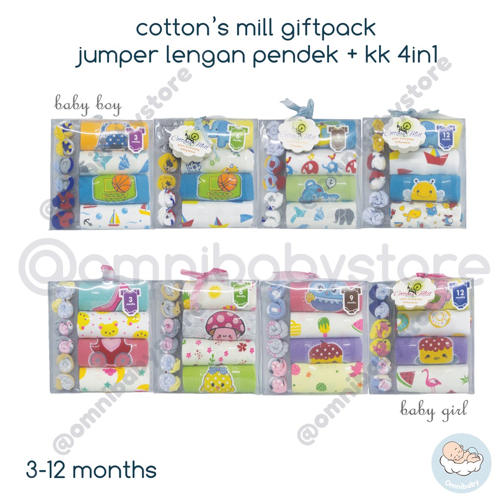 cotton's mill jumper lengan pendek bayi laki/bayi perempuan giftpack 4in1 + kaos kaki (SNI)