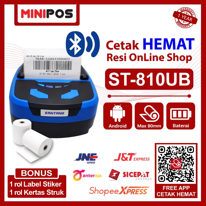 Printer Thermal USB Bluetooth 80mm Cetak HEMAT Stiker Resi OlShop Murah Rp. 50/resi