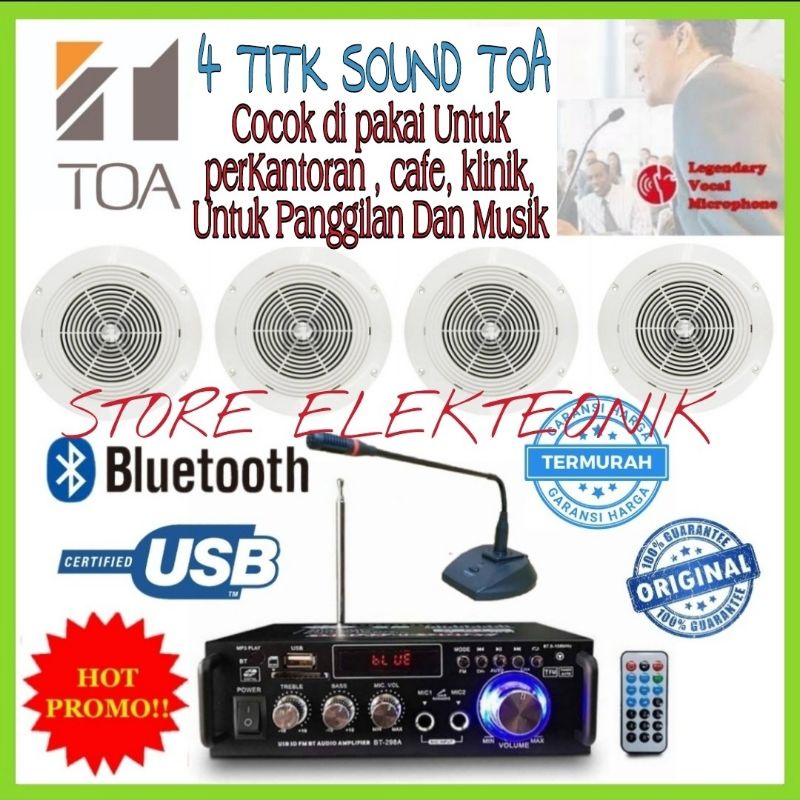 Paket Speaker Plafon TOA ZS-645 R 4 Titik + Mic Meja Panggilan / Ampli Usb Bluetooth