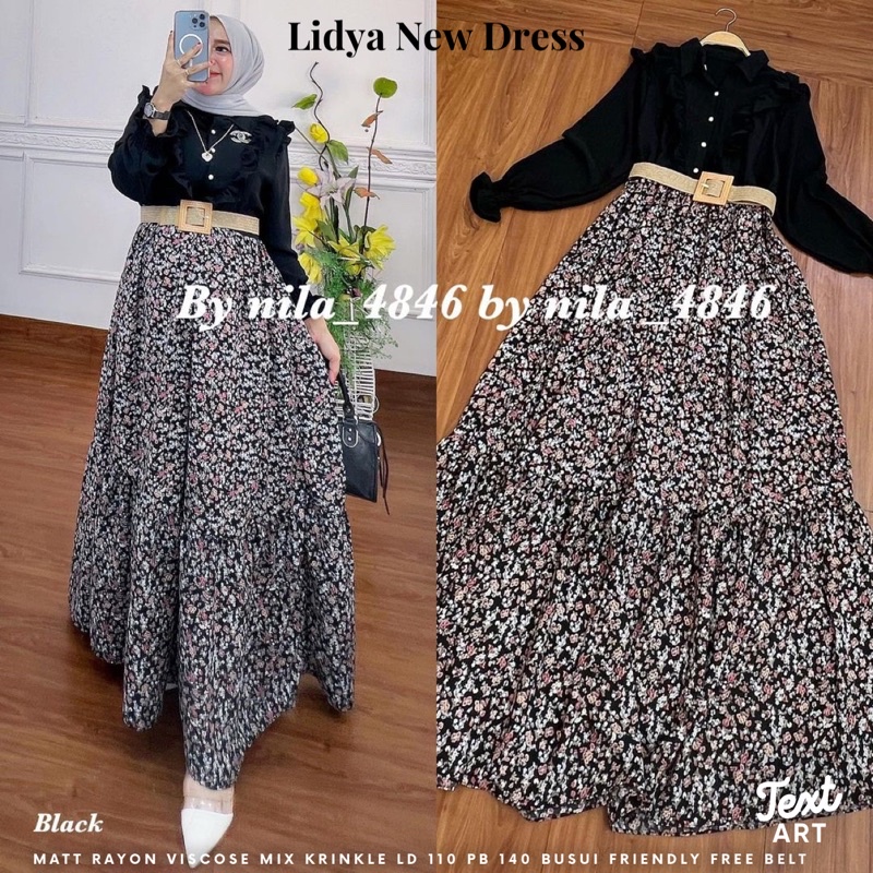 Cod Lidya New dress/gamis premium/dress pesta/gamis ibu ibu/gamis motif/gamis bunga/gamis katun mix 