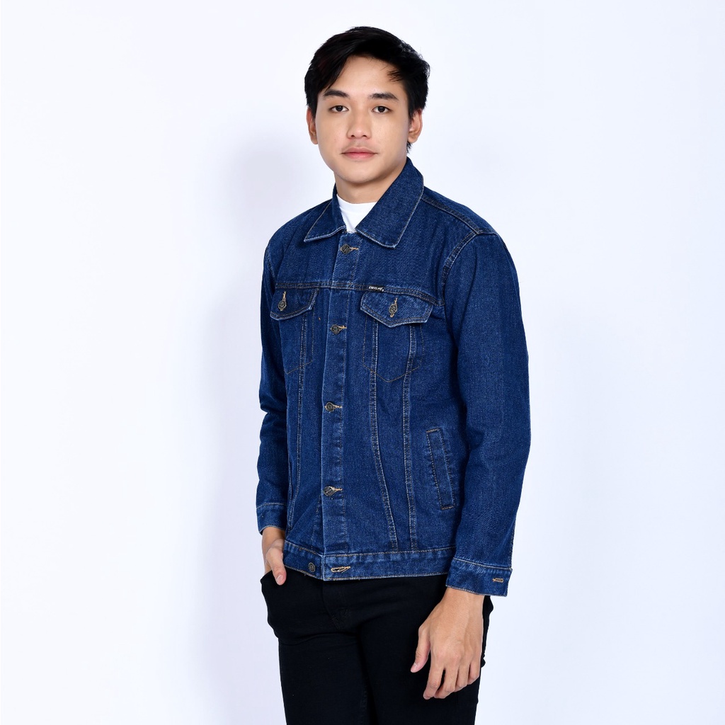 New_BOSSE Denim Jacket Men Biowash - Jaket Jeans Pria Biru Tua