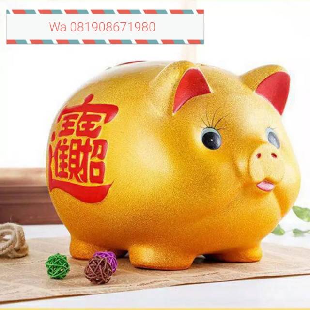 CELENGAN BABI GOLD PIGGY BANK UKURAN BESAR KADO CELENGAN MURAH SOVENIR UNIK