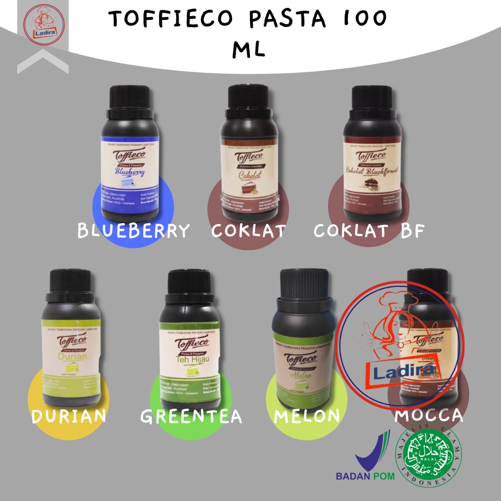 

TOFFIECO PASTA 100 ML penyedap rasa perisa makanan bahan bahan kue PANDAN / STRAWBERRY / BLUEBERRY / COKLAT / COKLAT BF/ DURIAN / MELON / MOCCA / ORANGE / PANDAN GULA MALAKA / RED VELVET / TALAS / VANILLA / VANILLA BUTTER / GREEN TEA BPOM 100ML