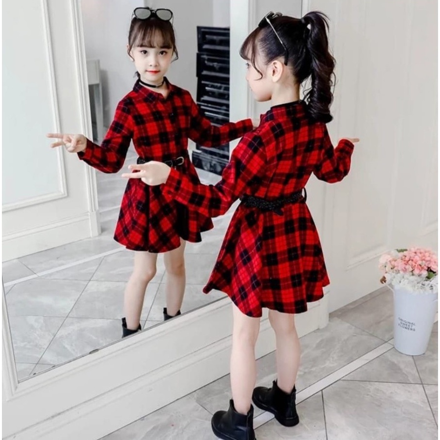 ST Setelan Dress Kid Baju Anak Perempuan Korea Kotak Terbaru bahan Katun LD 80 5 6 7 8 9 10 Tahun 20